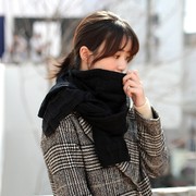 韩版纯色米色长款黑色针织，毛线围巾秋冬季男女学生情侣保暖厚围脖