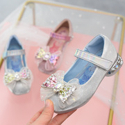 女童水晶公主鞋软底，2023儿童高跟皮鞋闪亮水钻，配礼服演出单鞋