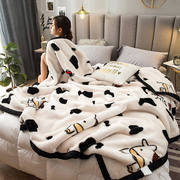 春秋空调毯双人加厚奶牛毛毯，被子薄款牛奶，珊瑚绒毯子单人特厚盖毯