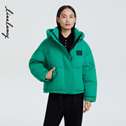 lancy朗姿白鹅绒(白鹅绒)2022冬季绿色短款羽绒服，设计感通勤女士外套