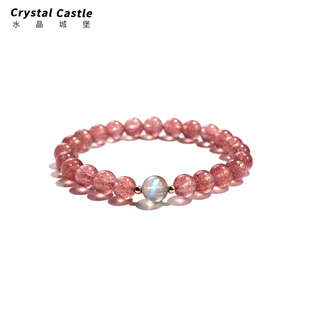 crystalc招桃花天然草莓晶，手链女生灰月光石粉，水晶手链手串礼物