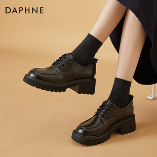 daphne达芙妮~英伦风小皮鞋，女2024年高跟单鞋，女鞋厚底乐福鞋