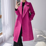 2024年火爆秋冬玫，粉色中长款显瘦高腰，气质时尚高级感毛呢大衣