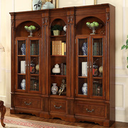欧式书柜带门美式实木，书柜自由组合书架，复古玻璃门收纳大书橱