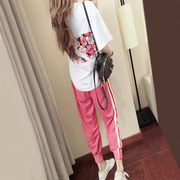 女学生夏运动(夏运动)休闲气质，短袖裤子两件套显瘦宽松版网红女神范