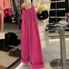 玫粉色灯芯绒高腰裤子女2023年韩系穿搭风格加厚直筒宽松拖地长裤