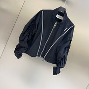 fanleona欧洲站英伦风撞色防晒夹克衫，分割线长袖褶皱薄款外套