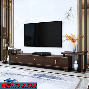 新中式实木电视柜伸缩组合客厅家具大小户型，禅意储物柜地柜影视柜