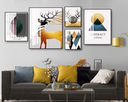 轻奢客厅现代简约北欧几何抽象麋鹿装饰画三联画壁画墙画套装饰