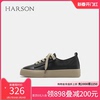哈森真皮鞋子女夏季黑色，平底皮鞋秋季法式单鞋hwc230210