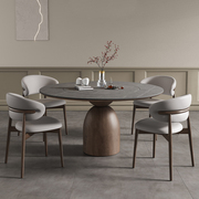 岩板餐桌圆形内嵌转盘复古家用饭桌意式现代简约高端实木圆桌