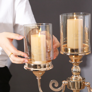 陶瓷式属玻璃三头蜡烛台欧式复古美金M浪漫烛光晚餐桌装饰