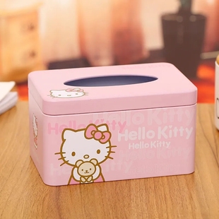 kitty凯蒂猫可爱女纸巾盒创意家用车铁盒卡通客厅茶几餐厅抽纸盒
