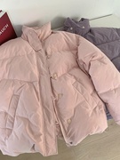 粉色立领棉服外套女2023年冬季时尚加厚保暖小个子短款面包服