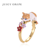 可爱猫咪戒指女法式开口可调节小众设计感轻奢，ins小猫指环食指戒