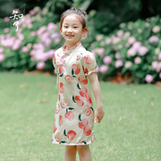 知了童装 夏季女童真丝旗袍短袖唐装儿童中国风连衣裙大童52186