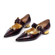 A.b.poetique设计师品牌巴洛克涡卷纹真皮鞋宝石镶嵌低跟单鞋粗跟