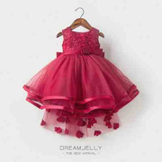 宝宝一周岁礼服裙子婴儿，百日花童红色女童公主，连衣裙小女孩鱼尾裙