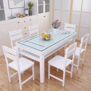 餐桌家用长方形小户型双层多功能，钢化玻璃简易餐桌，餐厅饭桌椅组合