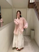 韩系甜美套装女装粉色衬衫外套上衣春季波点半身裙气质两件套