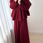 欧洲站秋冬2023女装法式高级感红色毛衣套装针织半身裙两件套