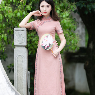 如意风越南改良奥黛旗袍年轻款，高端气质夏季短袖民族风连衣裙