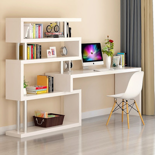书桌连体一体书柜组合和书架，加整体学生卧室家用书橱，电脑台儿童桌