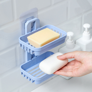 创意免打孔肥皂盒卫生间沥水壁挂，香皂盒浴室置物架吸盘双层肥皂架