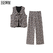 BBWM  欧美女装时尚豹纹马甲休闲长裤套装两件套