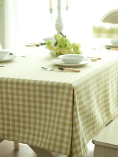 桌布布艺田园小清新餐桌布台布茶几布绿色(布，绿色)小格子蕾丝防水