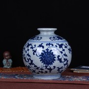 景德镇陶瓷工艺品 仿古裂纹开片青花石榴花瓶 古典装饰品