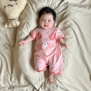 2024女童纯棉短袖，哈衣新生宝宝夏季薄款连体爬服婴儿外穿夏装