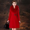 秋冬款狐狸毛领羊绒，大衣女小个子中长款红色，修身显瘦羊毛呢外套