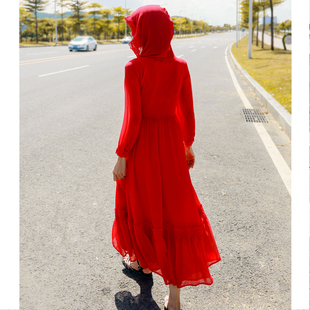 海边度假三亚沙滩裙，新疆胡杨林大红色连衣裙，茶卡盐湖云南沙漠拍照