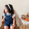 2024夏韩版女婴童宝宝，条纹蕾丝飞袖短袖t恤背带，短裤两件套装