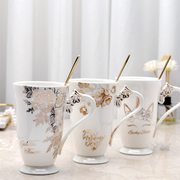 创意欧式陶瓷咖啡杯带盖勺精致骨瓷马克杯子大容量个性办公室水杯