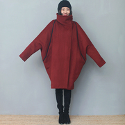 姜欢原创 焦糖红羊毛大蝙蝠袖超宽松设计感茧型外套大衣 向野