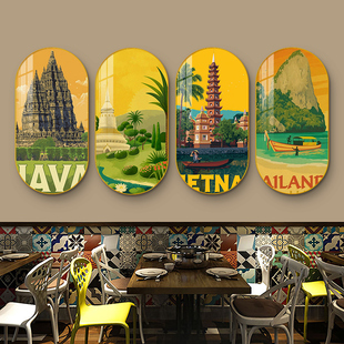 东南亚风情餐馆装饰画泰式餐厅背景墙挂画泰国菜饭店民宿墙面壁画