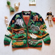 美国购回重工油画色彩森林动物园纯手工vintage孤品毛衣