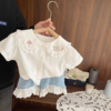 女宝宝高级纹理纯棉，衬衣女婴儿夏装2024韩版女童短袖翻领衬衫