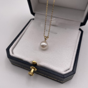 18k金天然(金天然)珍珠，吊坠项链单颗正圆，强光大v款轻奢送女友妈妈