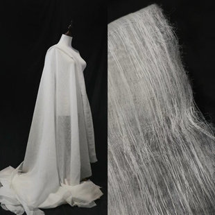 白色夹层棉线布手工创意网，纱连衣裙汉服装设计师纺织欧根纱面料