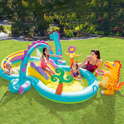 INTEX儿童h充气游泳池戏水池滑梯喷水池海洋球波波球池家用城堡