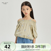 2件3折国货米喜迪夏季女童格纹抹肩可拆卸吊带两穿短袖衬衫