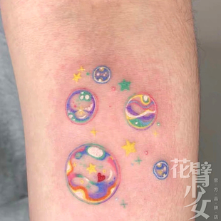 花臂少女TATTOO 263 in彩色泡泡 可爱气泡圈圈原宿纹身贴 一张2组