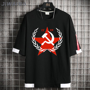苏维埃cccp共和国苏联社会，共产主义斯大林定制夏假两件短袖t恤衫