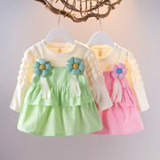 女童连衣裙春秋季儿童吊带花朵公主，裙0-1-2-3岁宝宝小女孩裙子