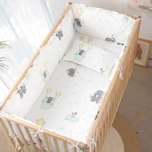 婴儿床床围纯棉宝宝床上用品套件新生，四件套防撞防摔软包儿童床品