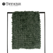现代轻奢样板间床尾毯搭巾盖女孩房，绿色兔毛球搭毯定制皮草床尾巾