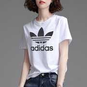 Adidas阿迪达斯三叶草T恤女装春季运动服半袖宽松白色短袖女
